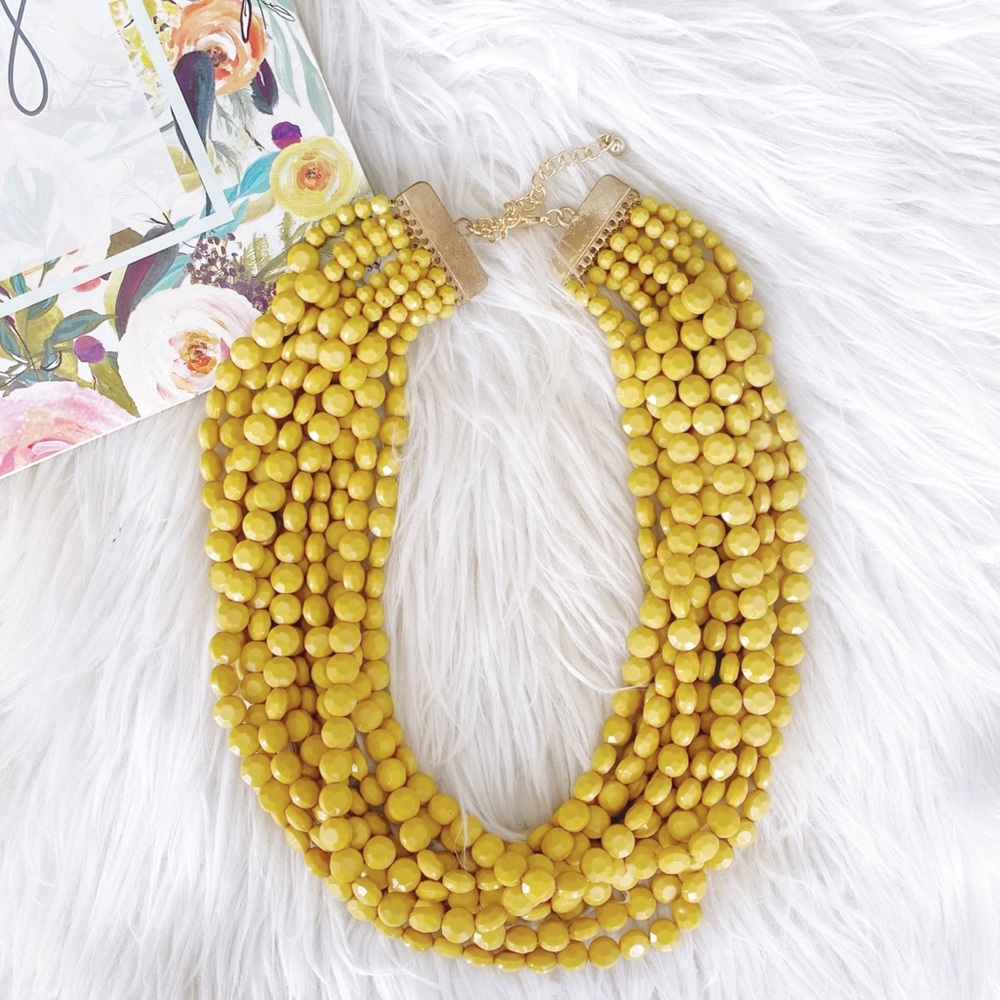 Handmade Necklace multi strand yellow mustard necklace